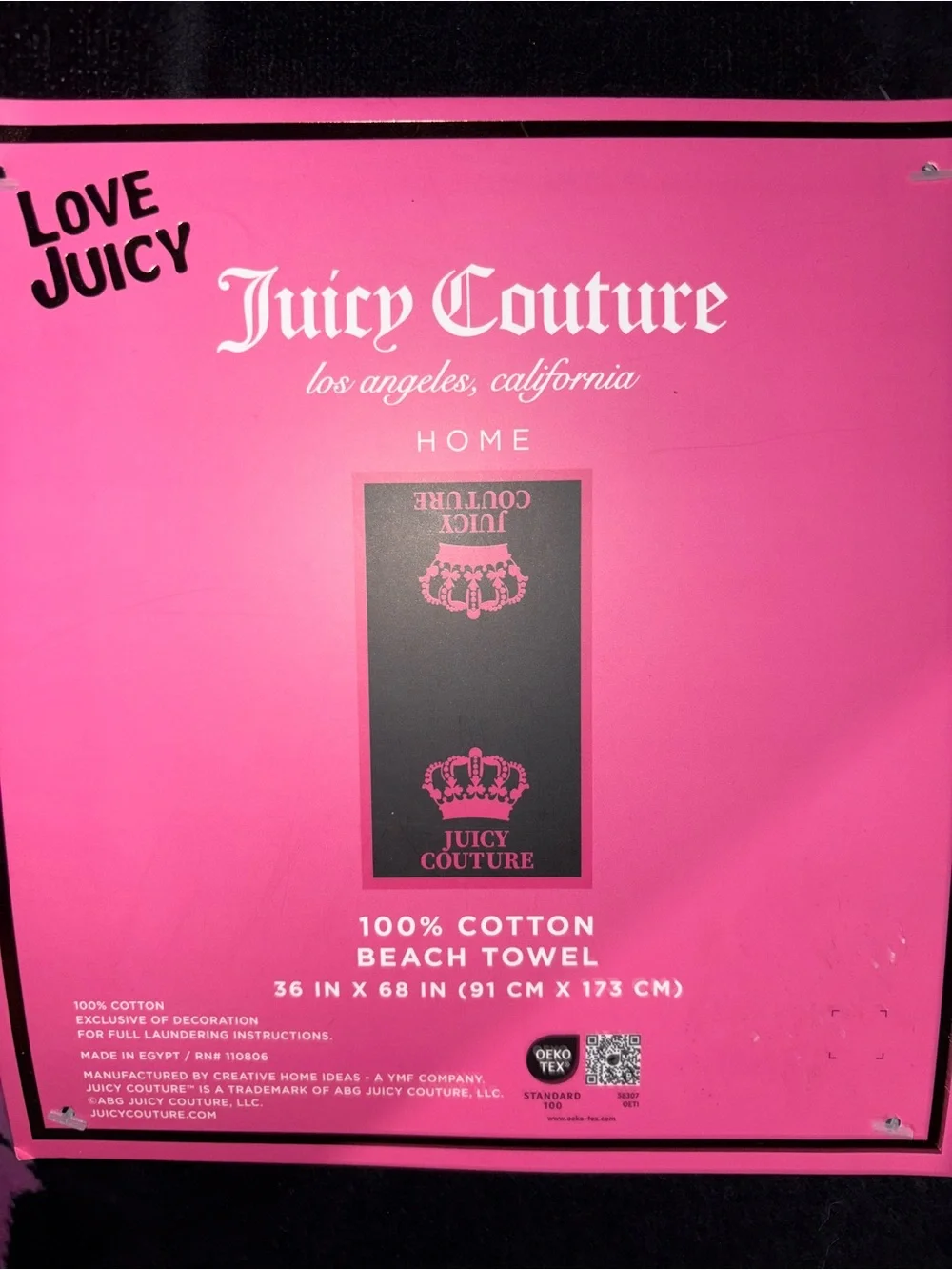 Juicy Couture Black and Pink Logo Beach Towel